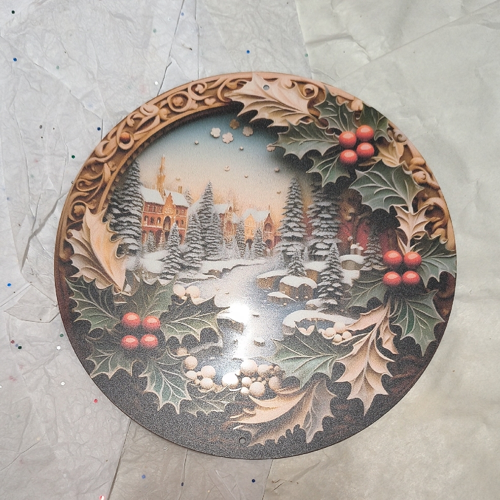 Round Metal Christmas Sign